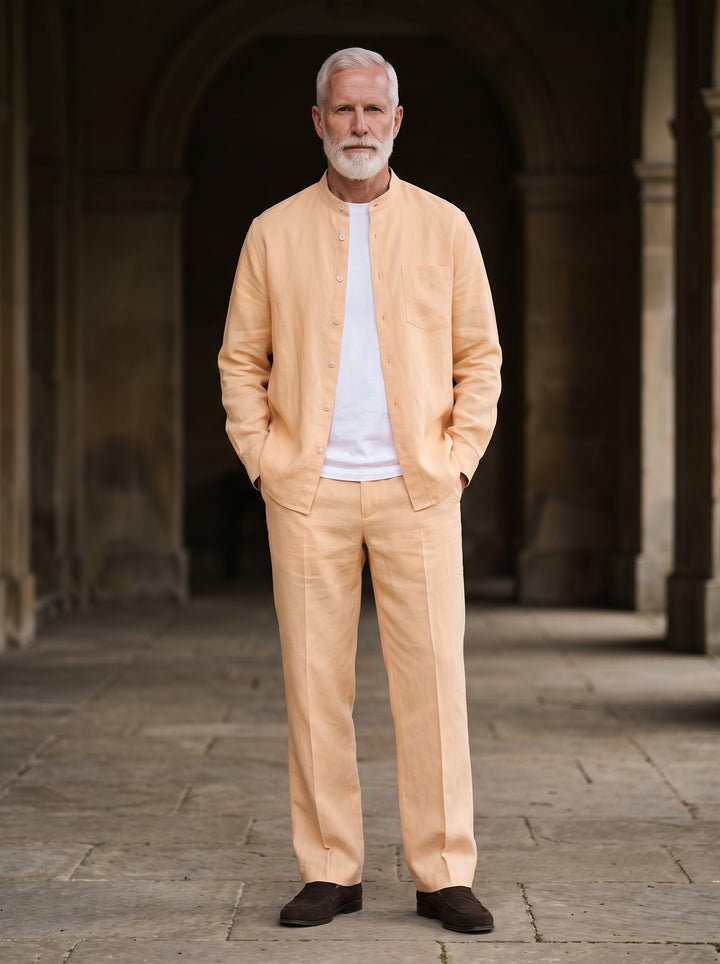 Sinclair two piece set in Apricot, lifestyle, Gentlemens Manor