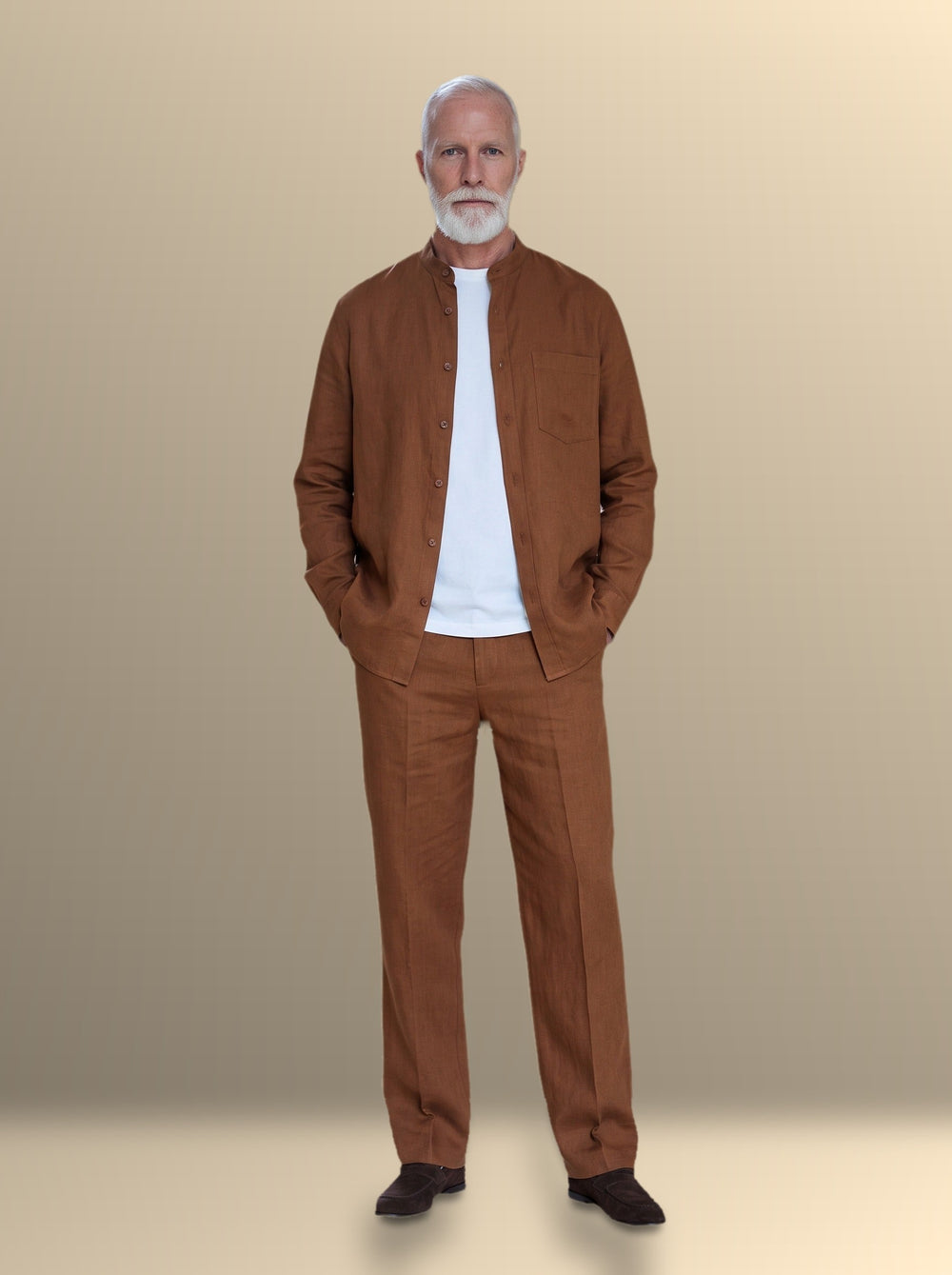 Sinclair two piece set in Brown, studio, Gentlemens Manor