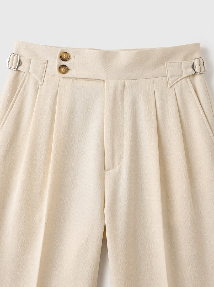 Somerset side buckle pleated trousers, fabric close up, Gentlemens Manor