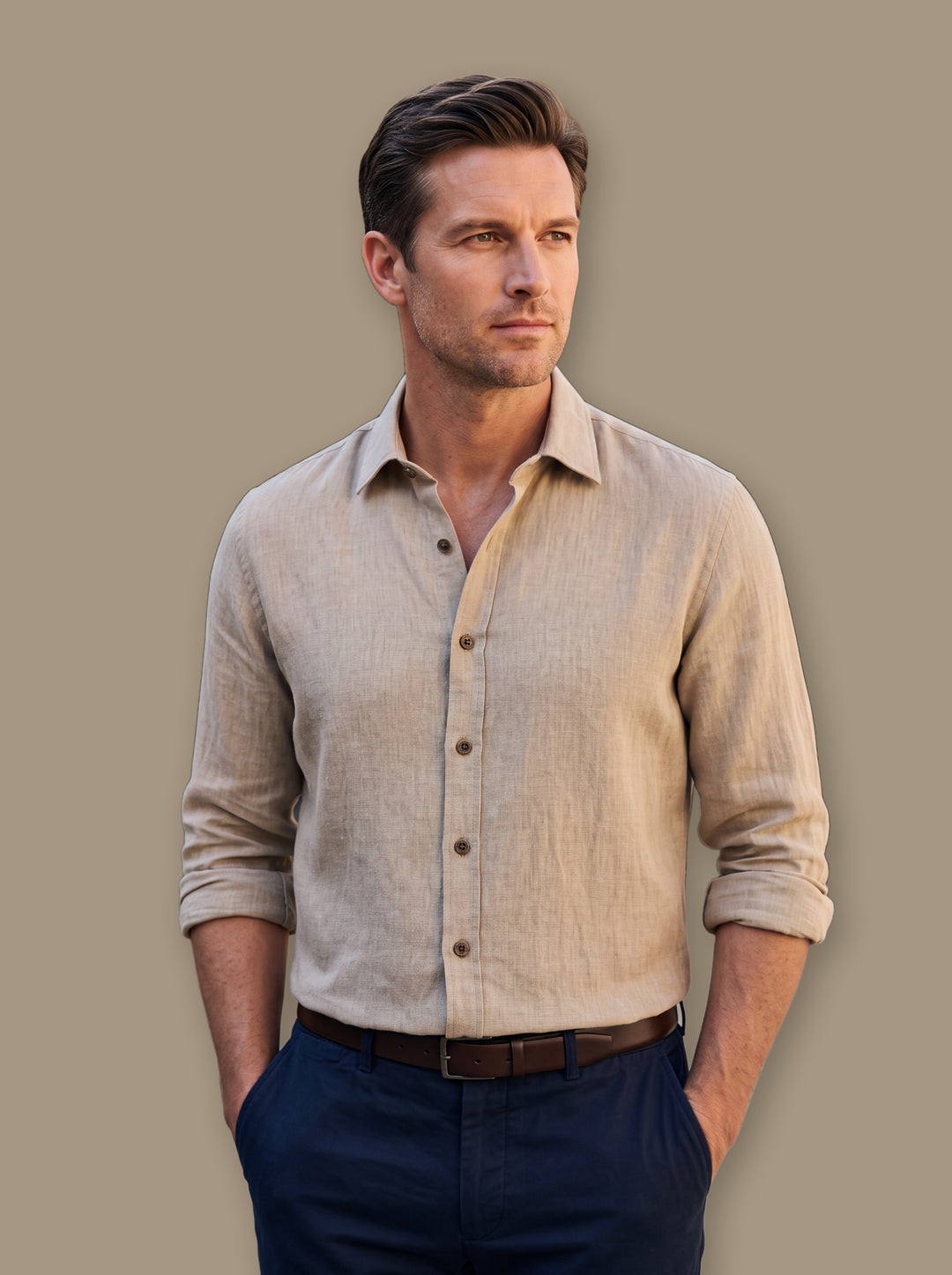 Spencer casual shirt in Sand, studio - Gentlemens Manor
