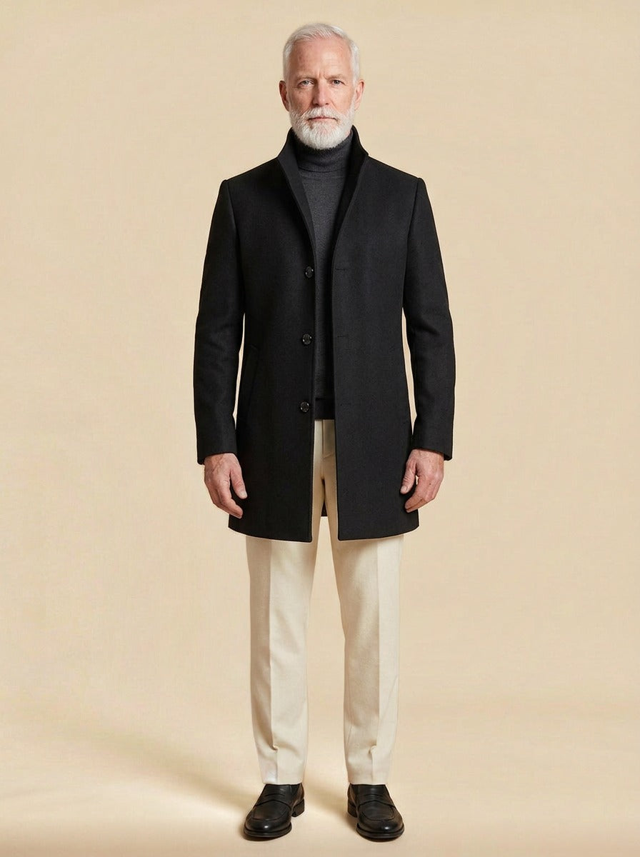 Stanhope overcoat in Black, studio, Gentlemens Manor