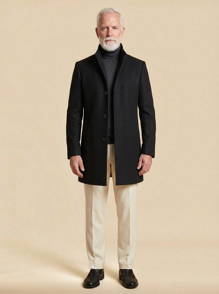Stanhope overcoat in Black, studio, Gentlemens Manor