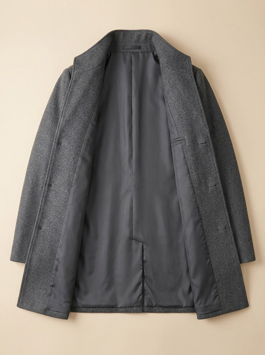 Stanhope overcoat in Grey, inside view, Gentlemens Manor