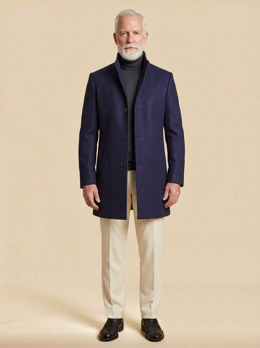 Stanhope overcoat in Navy, studio, Gentlemens Manor