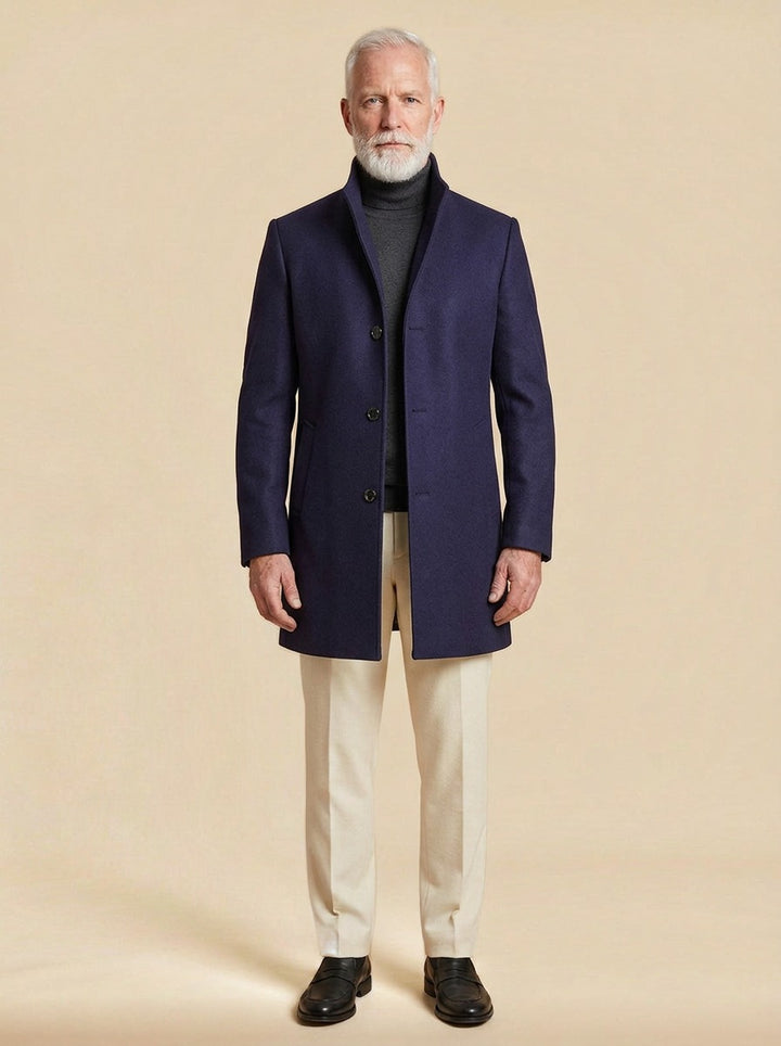 Stanhope overcoat in Navy, studio, Gentlemens Manor