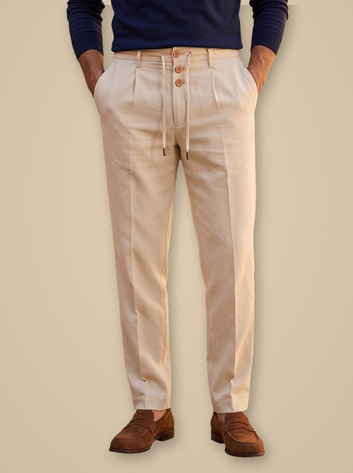 Stanley linen trousers in Beige, studio, Gentlemens Manor