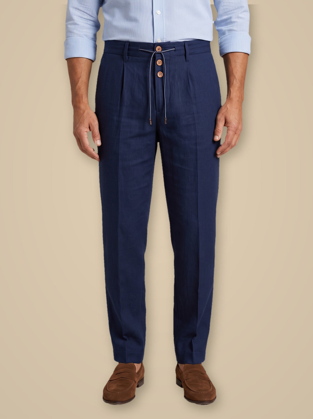 Stanley linen trousers in Navy, studio, Gentlemens Manor
