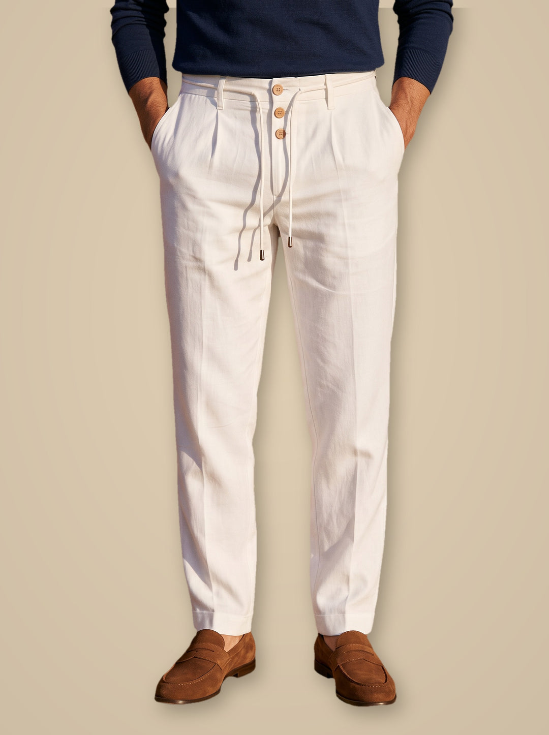 Stanley linen trousers in White, studio, Gentlemens Manor