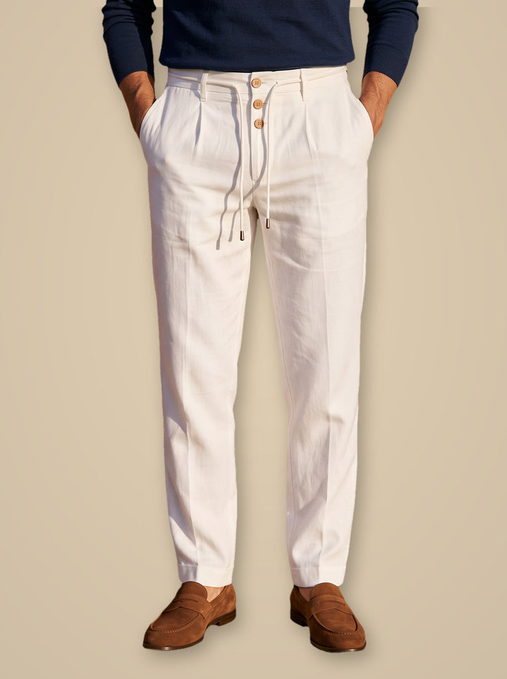 Stanley linen trousers in White, studio, Gentlemens Manor