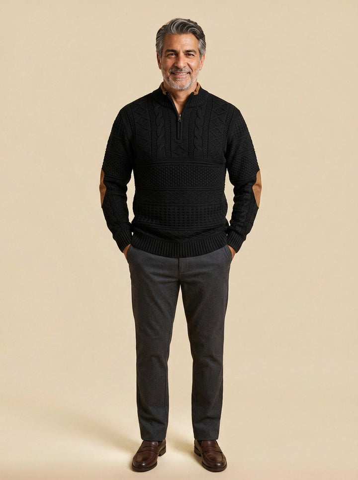 Stanton textured knit sweater in Black, studio, Gentlemens Manor