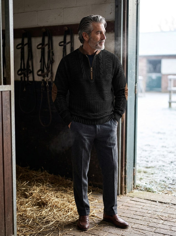 Stanton textured knit sweater in Black, lifestyle, Gentlemens Manor