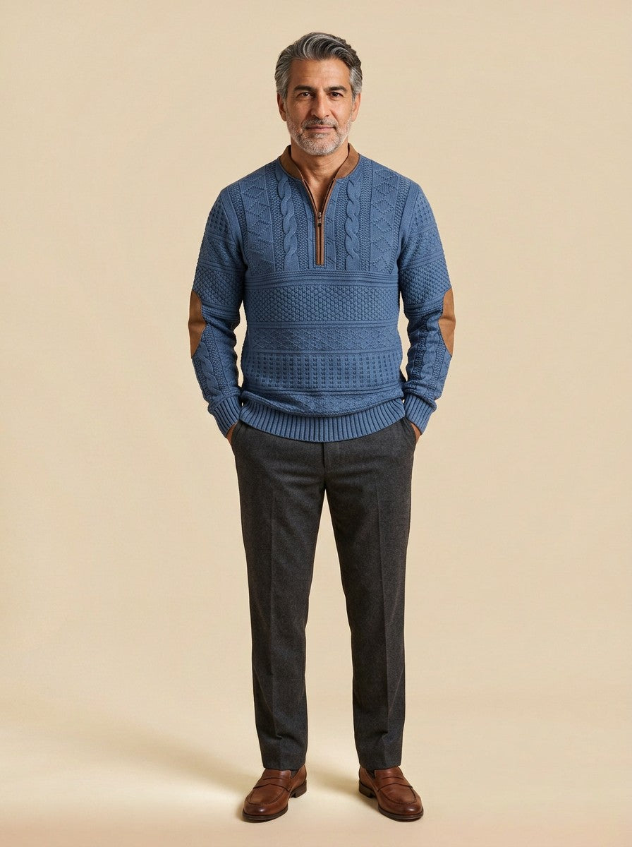 Stanton textured knit sweater in Blue, studio, Gentlemens Manor