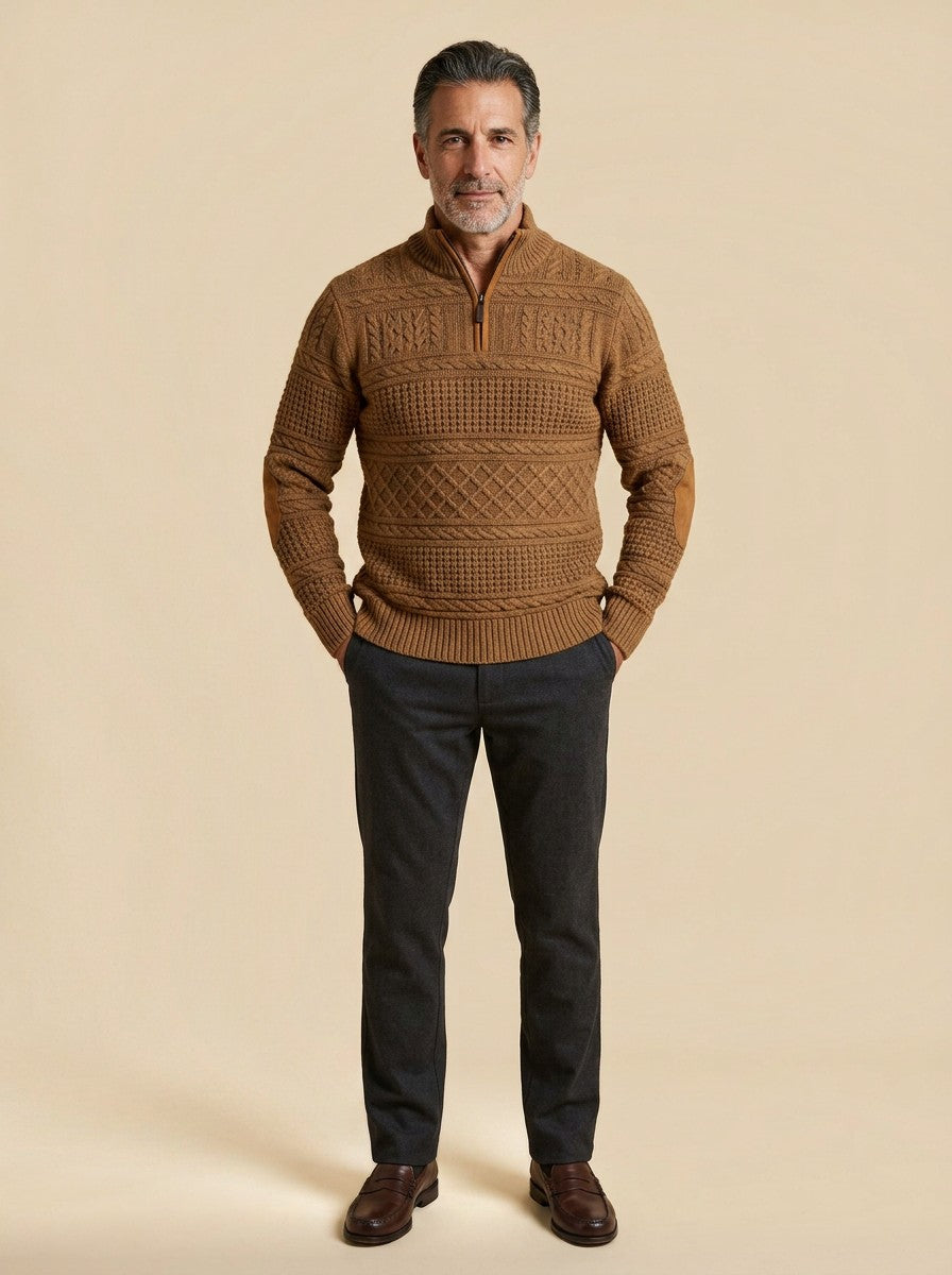 Stanton textured knit sweater in Brown, studio, Gentlemens Manor