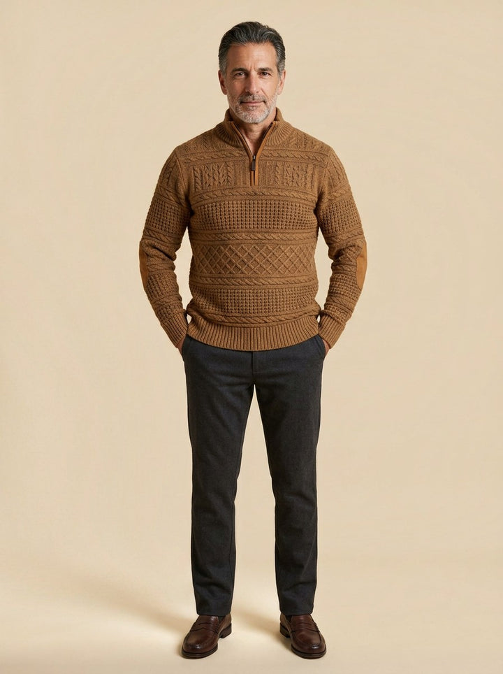 Stanton textured knit sweater in Brown, studio, Gentlemens Manor