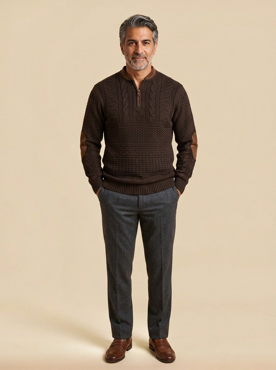 Stanton textured knit sweater in Dark Brown, studio, Gentlemens Manor