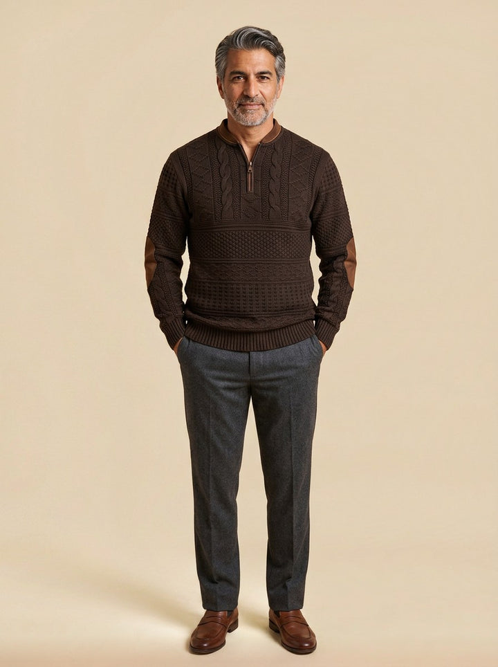 Stanton textured knit sweater in Dark Brown, studio, Gentlemens Manor