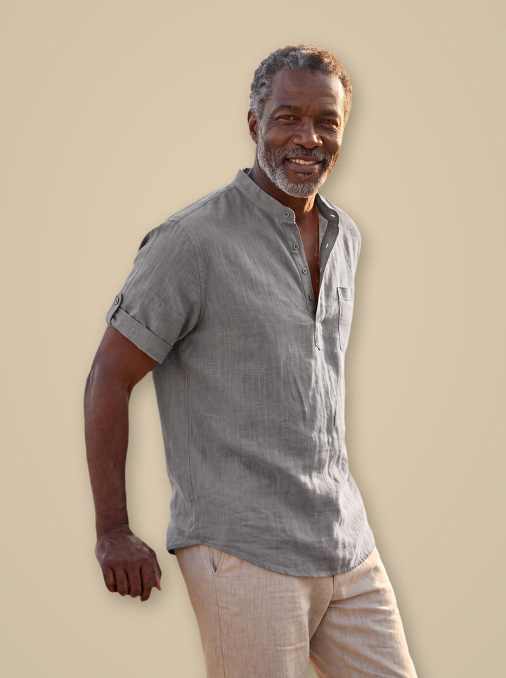 Sterling linen shirt in Grey, studio - Gentlemens Manor