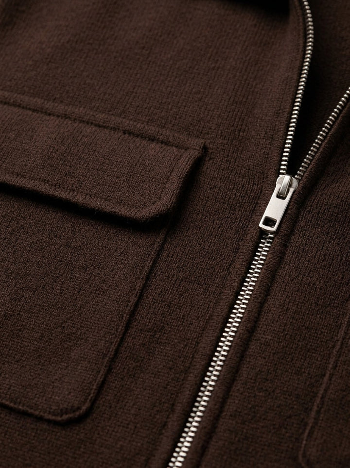 Stockton zip knit jacket chest pockets, fabric close up, Gentlemens Manor