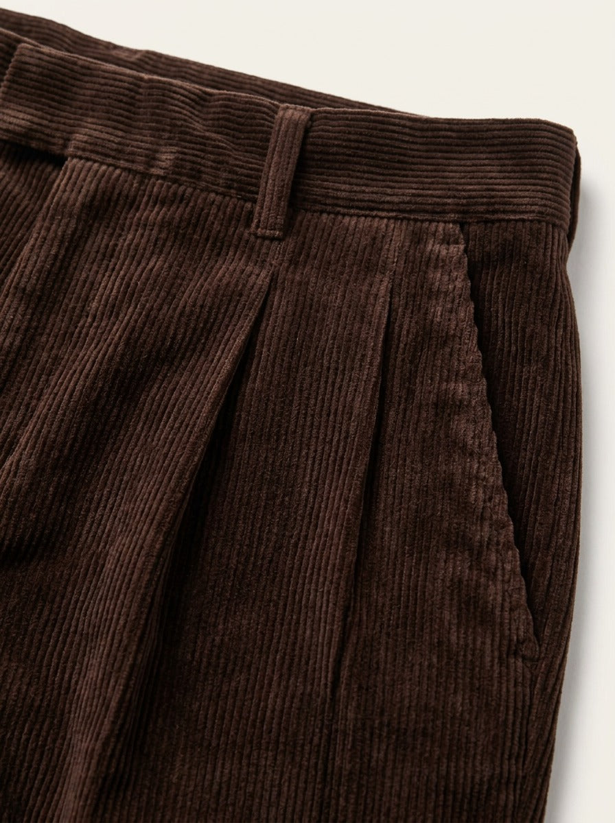 Stoddard pleated corduroy crease trousers, fabric close up, Gentlemens Manor