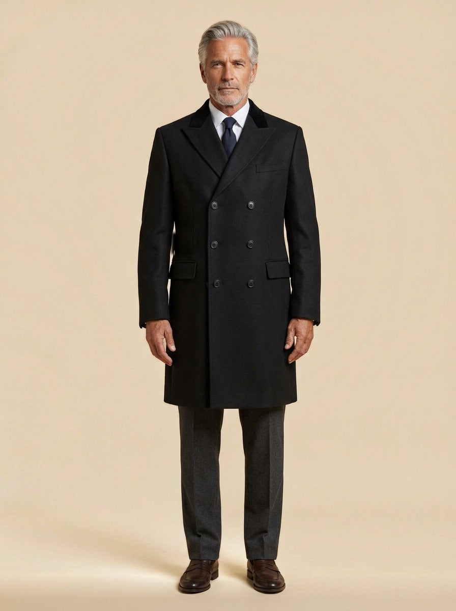 Stuart chesterfield overcoat in Black, studio, Gentlemens Manor