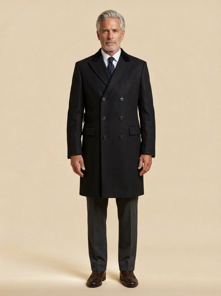Stuart chesterfield overcoat in Black, studio, Gentlemens Manor