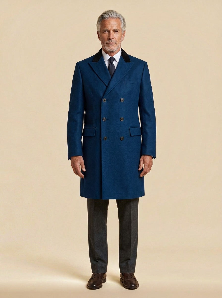 Stuart chesterfield overcoat in Blue, studio, Gentlemens Manor