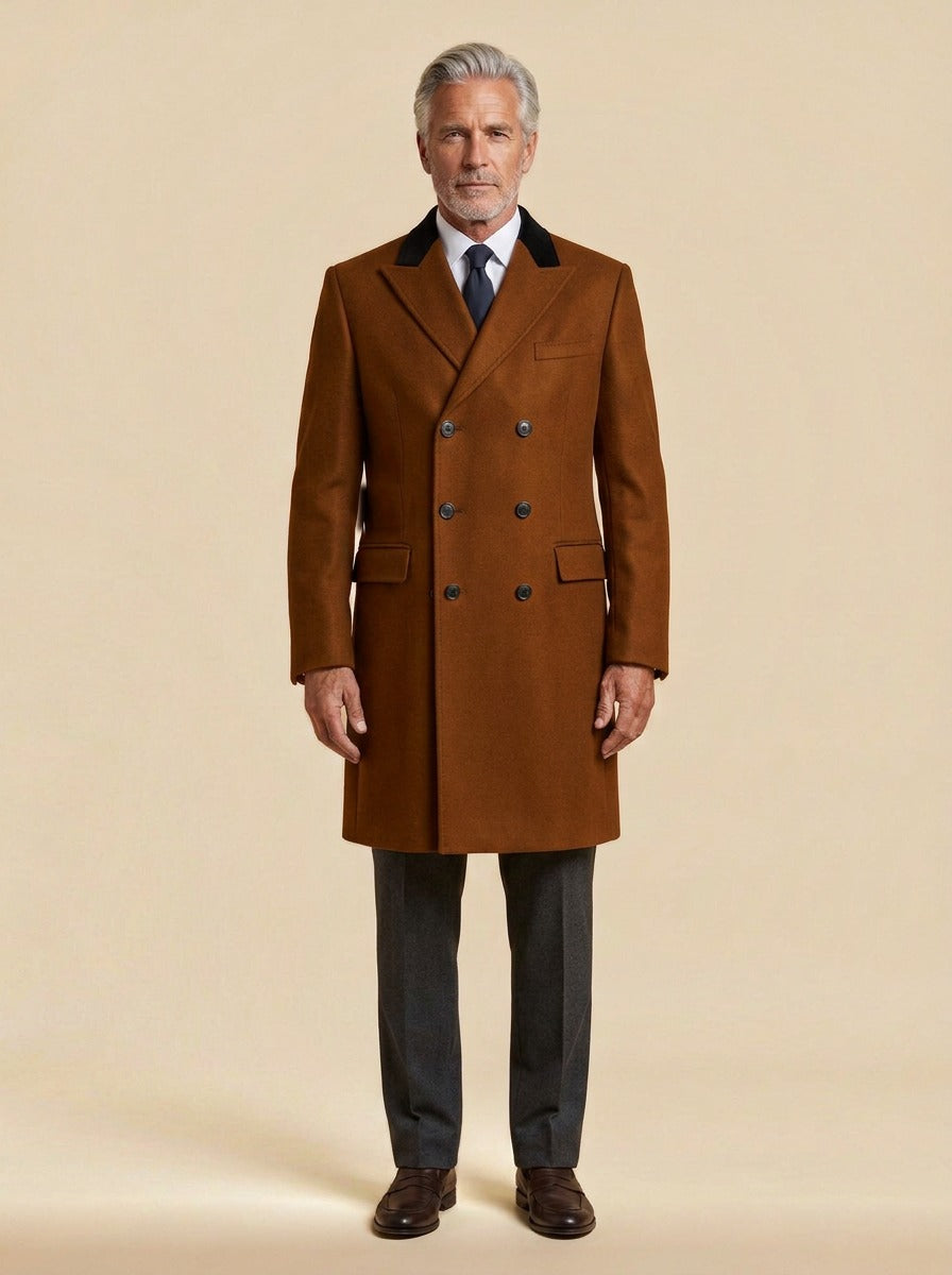 Stuart chesterfield overcoat in Cognac, studio, Gentlemens Manor