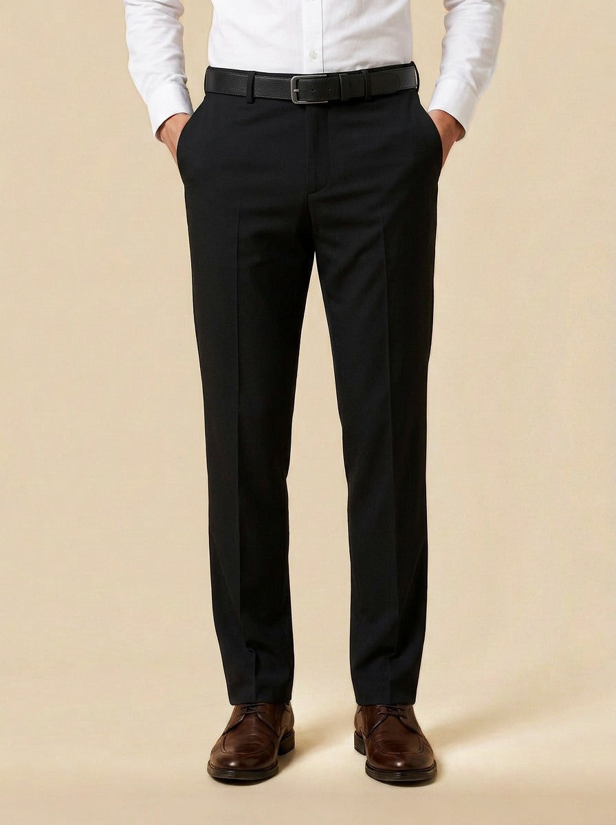 Sullivan flat front stretch dress pants in Black, studio, Gentlemens Manor