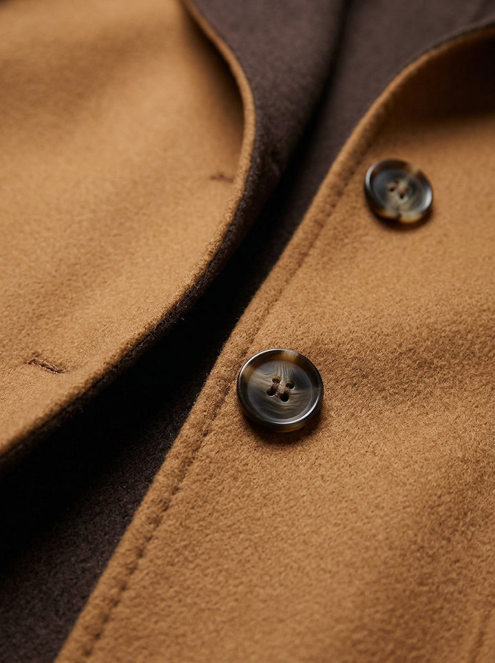 Sutcliffe hooded wool blend overcoat, fabric close up, Gentlemens Manor