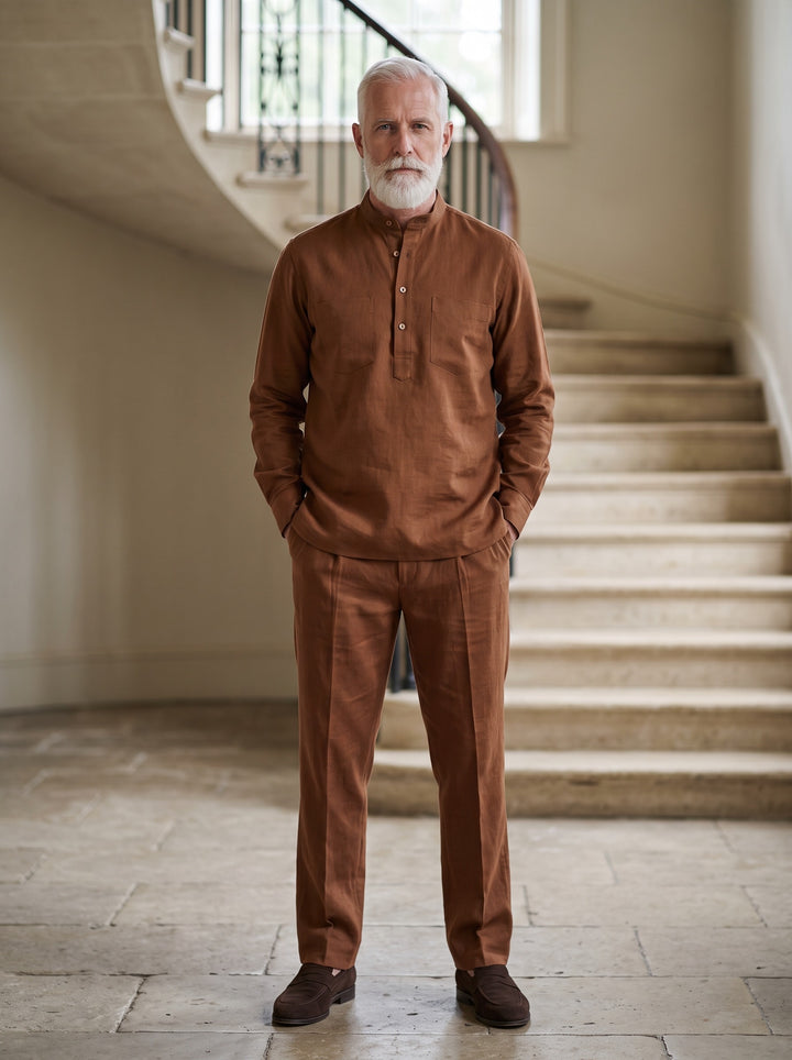 Sutton two piece set in Brown, lifestyle, Gentlemens Manor