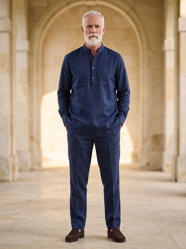 Sutton two piece set in Navy, lifestyle, Gentlemens Manor