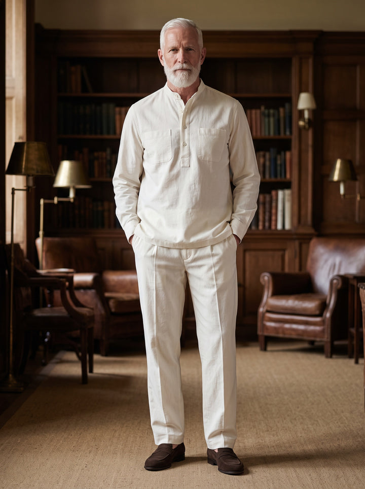 Sutton two piece set in White, lifestyle, Gentlemens Manor