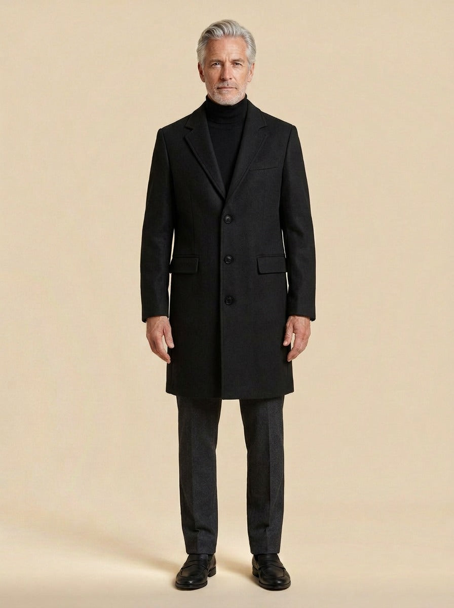 Templeton overcoat in Black, studio, Gentlemens Manor