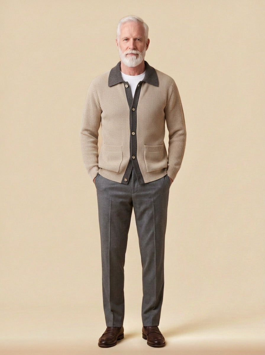 Tennyson cardigan in Beige, studio, Gentlemens Manor