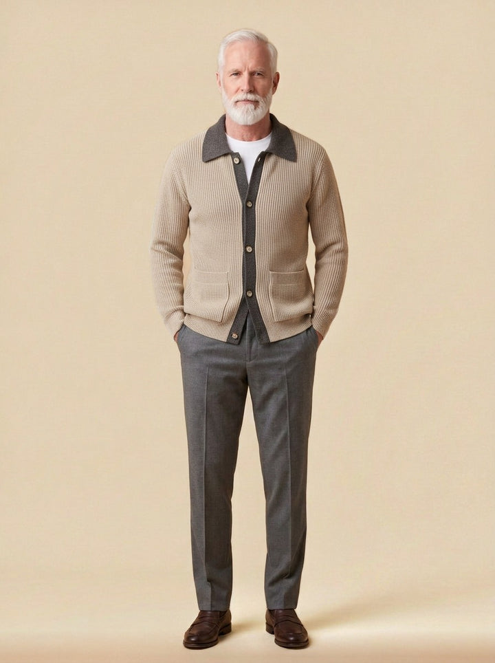 Tennyson cardigan in Beige, studio, Gentlemens Manor