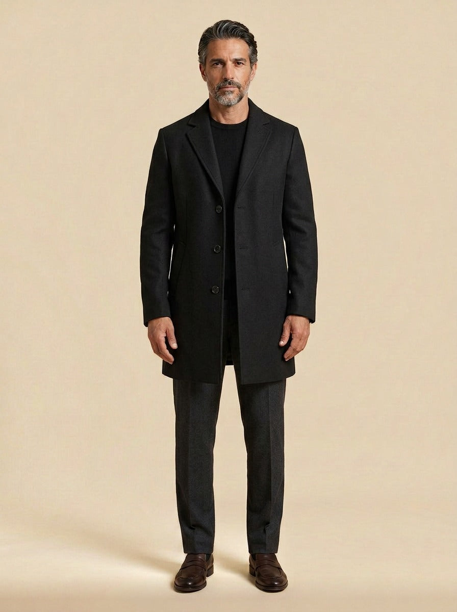 Thackeray overcoat in Black, studio, Gentlemens Manor