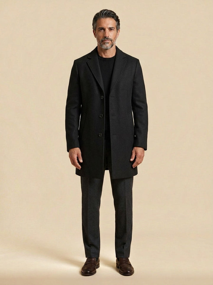 Thackeray overcoat in Black, studio, Gentlemens Manor