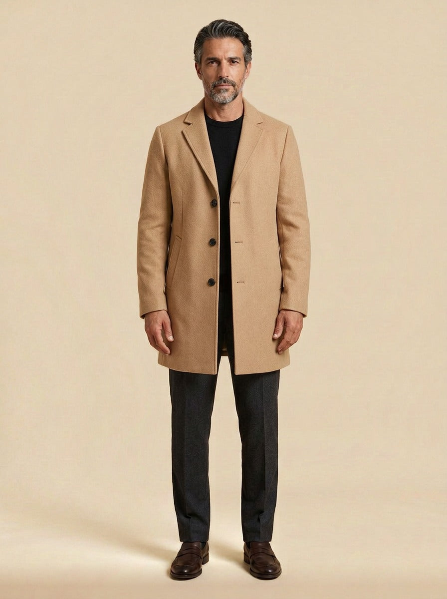 Thackeray overcoat in Camel, studio, Gentlemens Manor