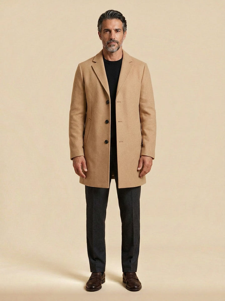 Thackeray overcoat in Camel, studio, Gentlemens Manor