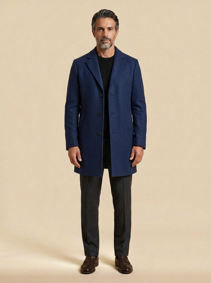 Thackeray overcoat in Navy, studio, Gentlemens Manor