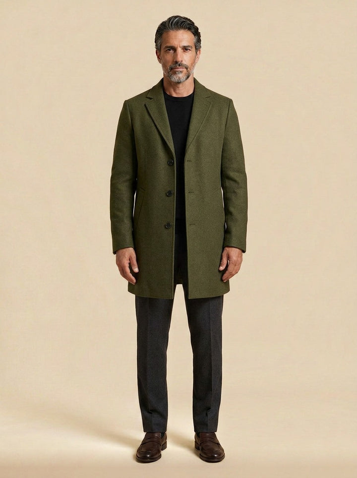Thackeray overcoat in Olive, studio, Gentlemens Manor