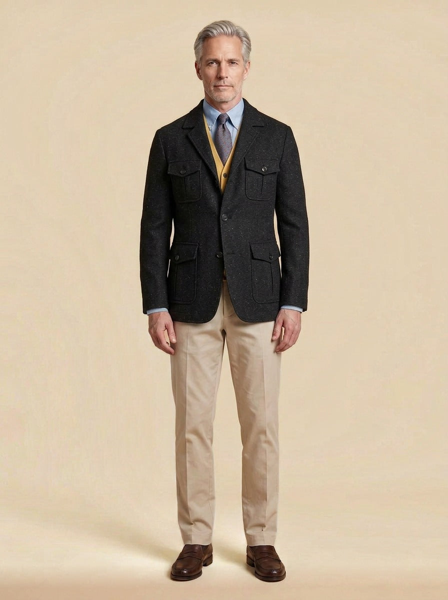 Thaddeus tweed field blazer in Black, studio, Gentlemens Manor