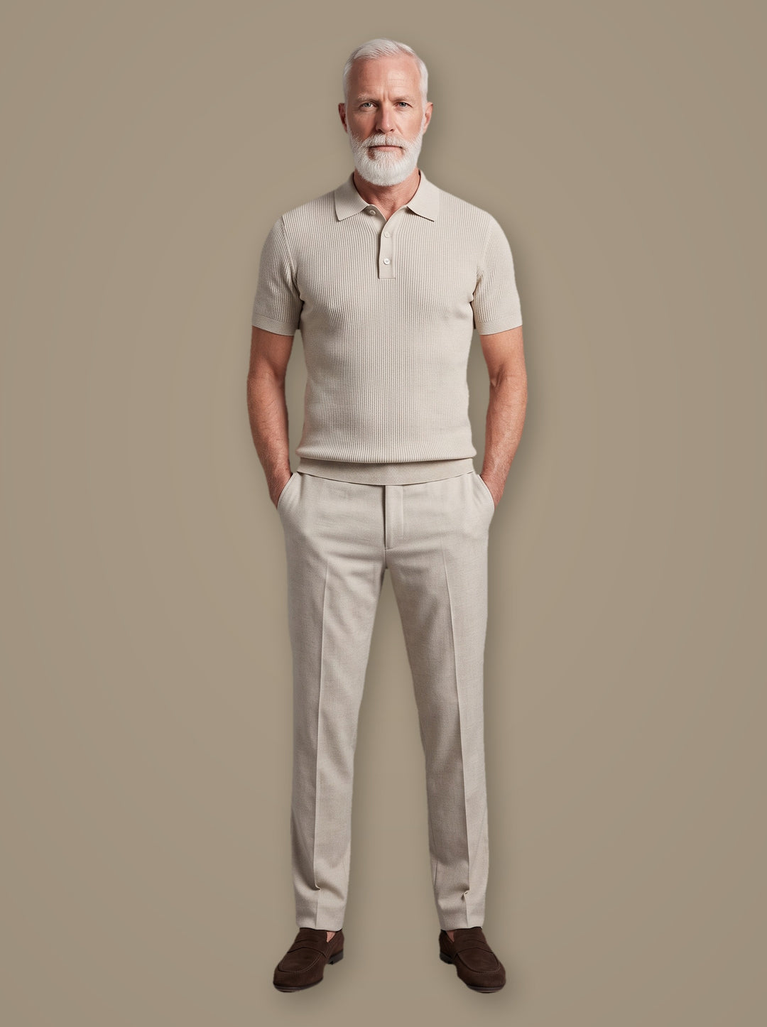 Thatcher two piece set in Oatmeal, studio, Gentlemens Manor