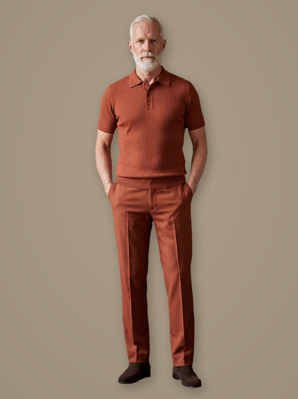 Thatcher two piece set in Rust, studio, Gentlemens Manor
