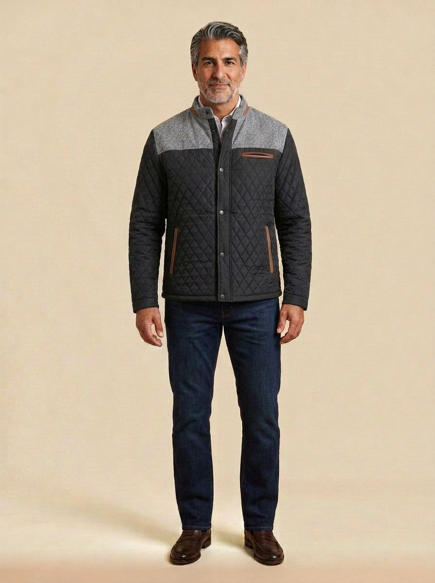 Thorley quilted jacket in Black, studio, Gentlemens Manor