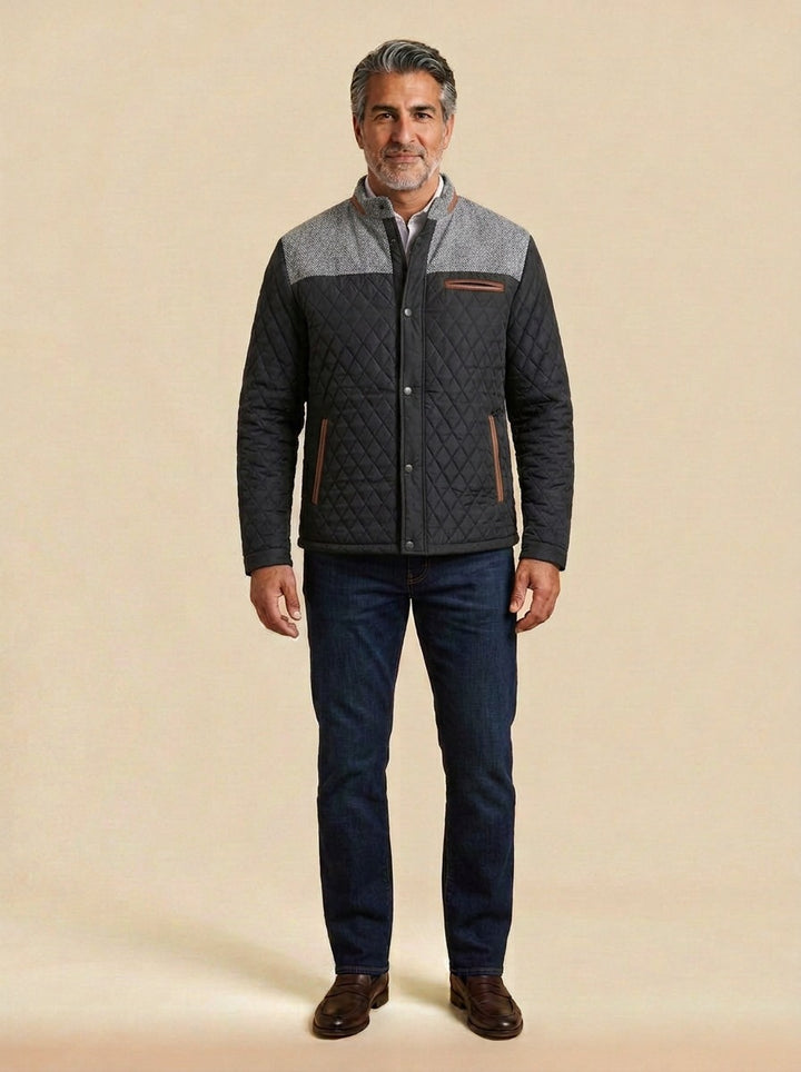 Thorley quilted jacket in Black, studio, Gentlemens Manor