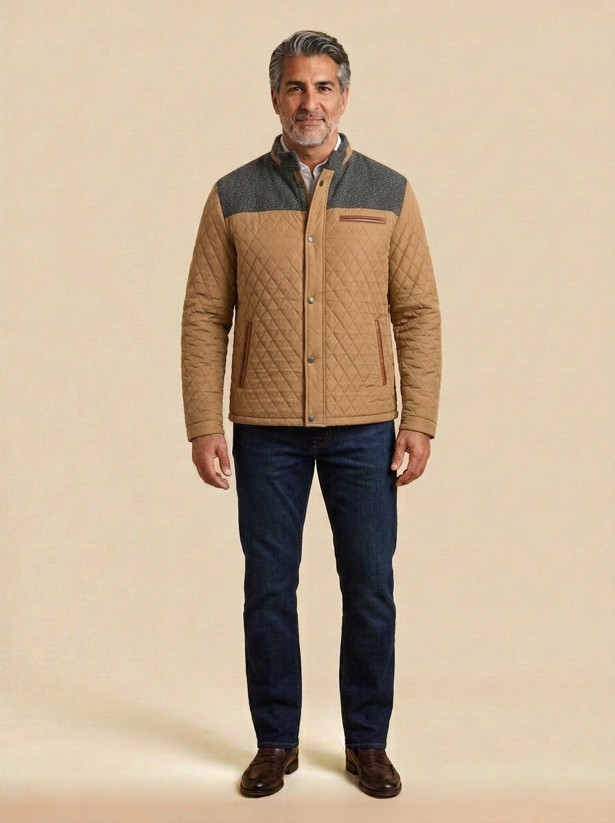 Thorley quilted jacket in Khaki, studio, Gentlemens Manor