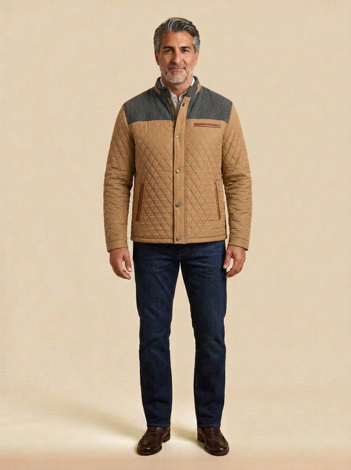 Thorley quilted jacket in Khaki, studio, Gentlemens Manor