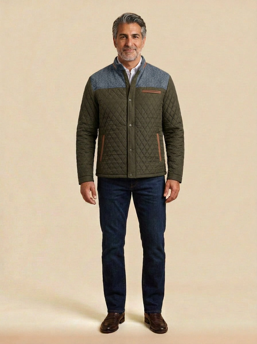 Thorley quilted jacket in Olive, studio, Gentlemens Manor