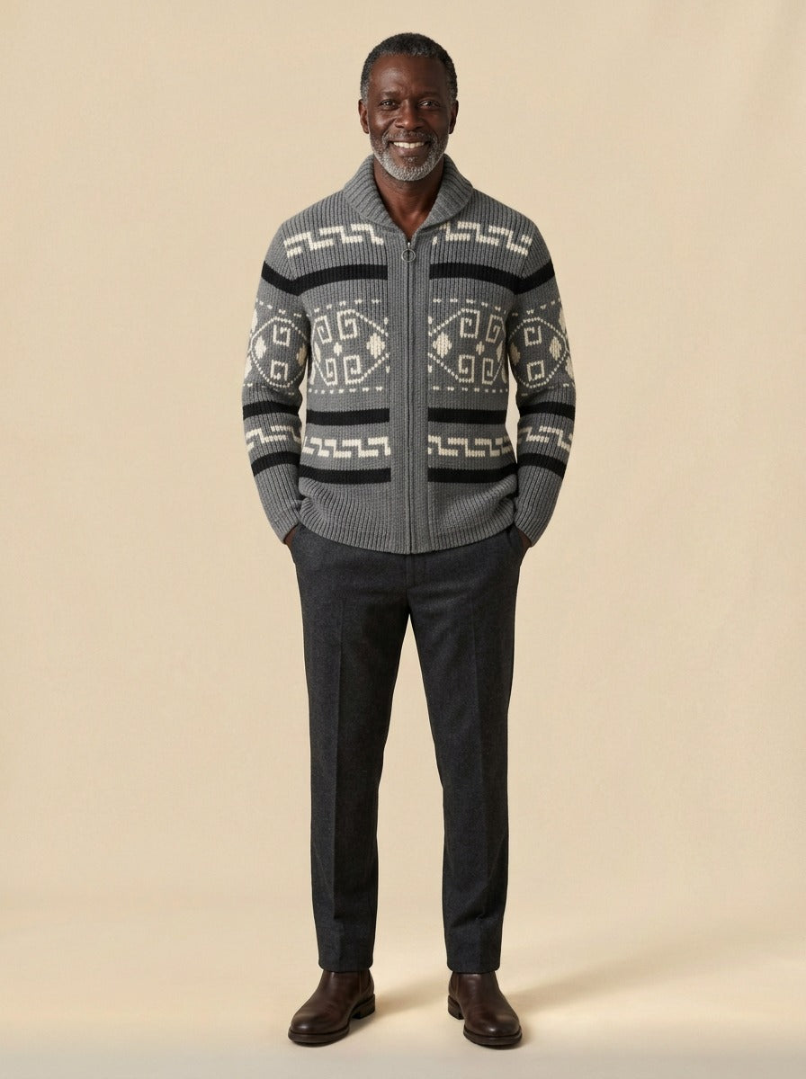 Thornbury cardigan in Charcoal, studio, Gentlemens Manor